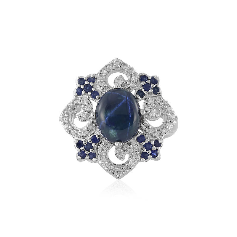Anello in argento con Zaffiro Stellato Blu-4203UK | Gioielli Juwelo