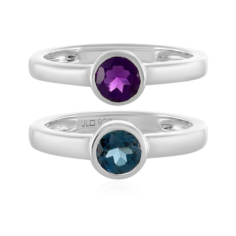 Set anelli in argento con Topazio Blu Londra e Ametista-6657TS | Gioielli  Juwelo